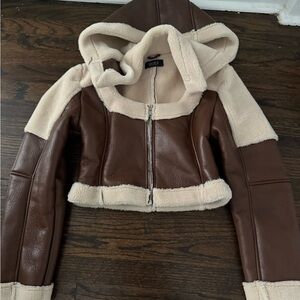 Alia Two-Tone Leather Jacket with Hood